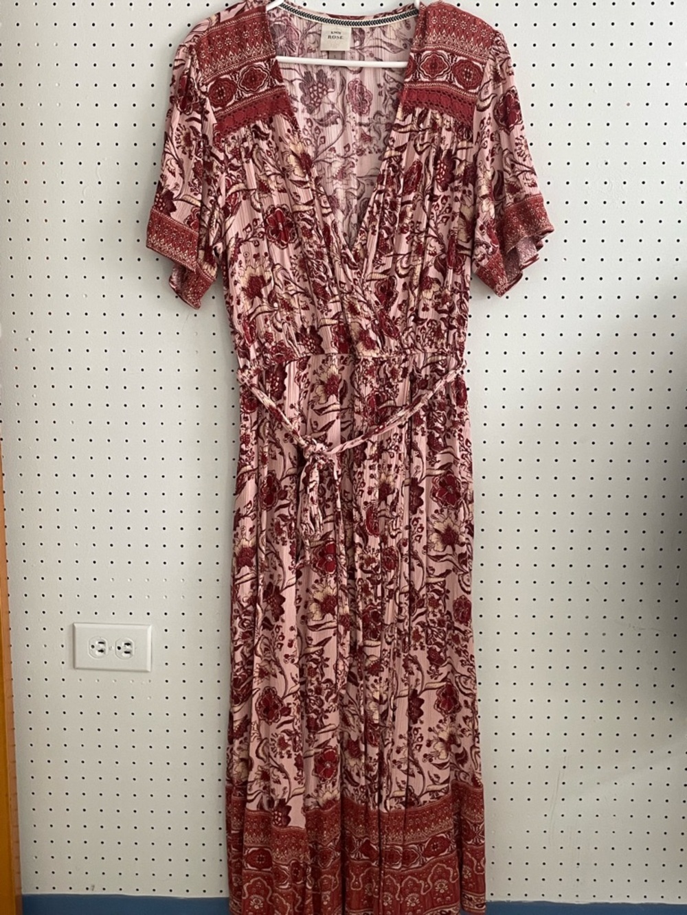 Target Dusty Pink and Red Floral Wrap Maxi Dress